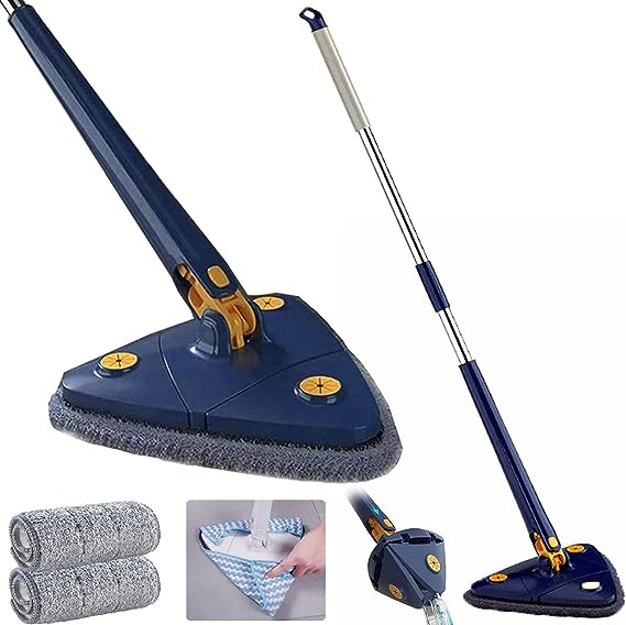 360° Rotatable Adjustable Cleaning Mop Triangle Microfiber Mop with Long Handle Hand Twist Quick Dry Mop Multifunctional Wet and Dry Mop SF Traders