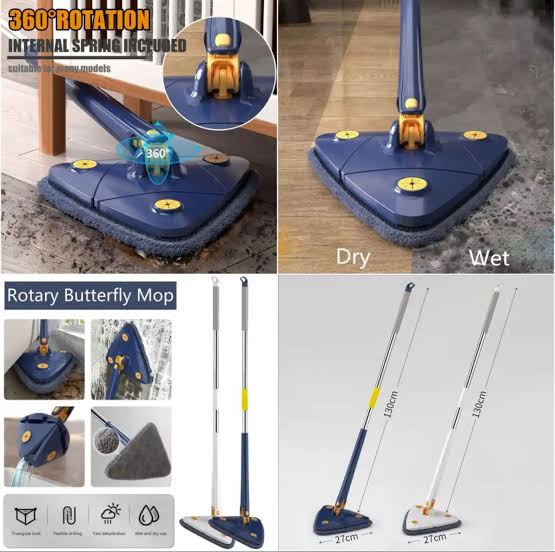 360° Rotatable Adjustable Cleaning Mop Triangle Microfiber Mop with Long Handle Hand Twist Quick Dry Mop Multifunctional Wet and Dry Mop SF Traders