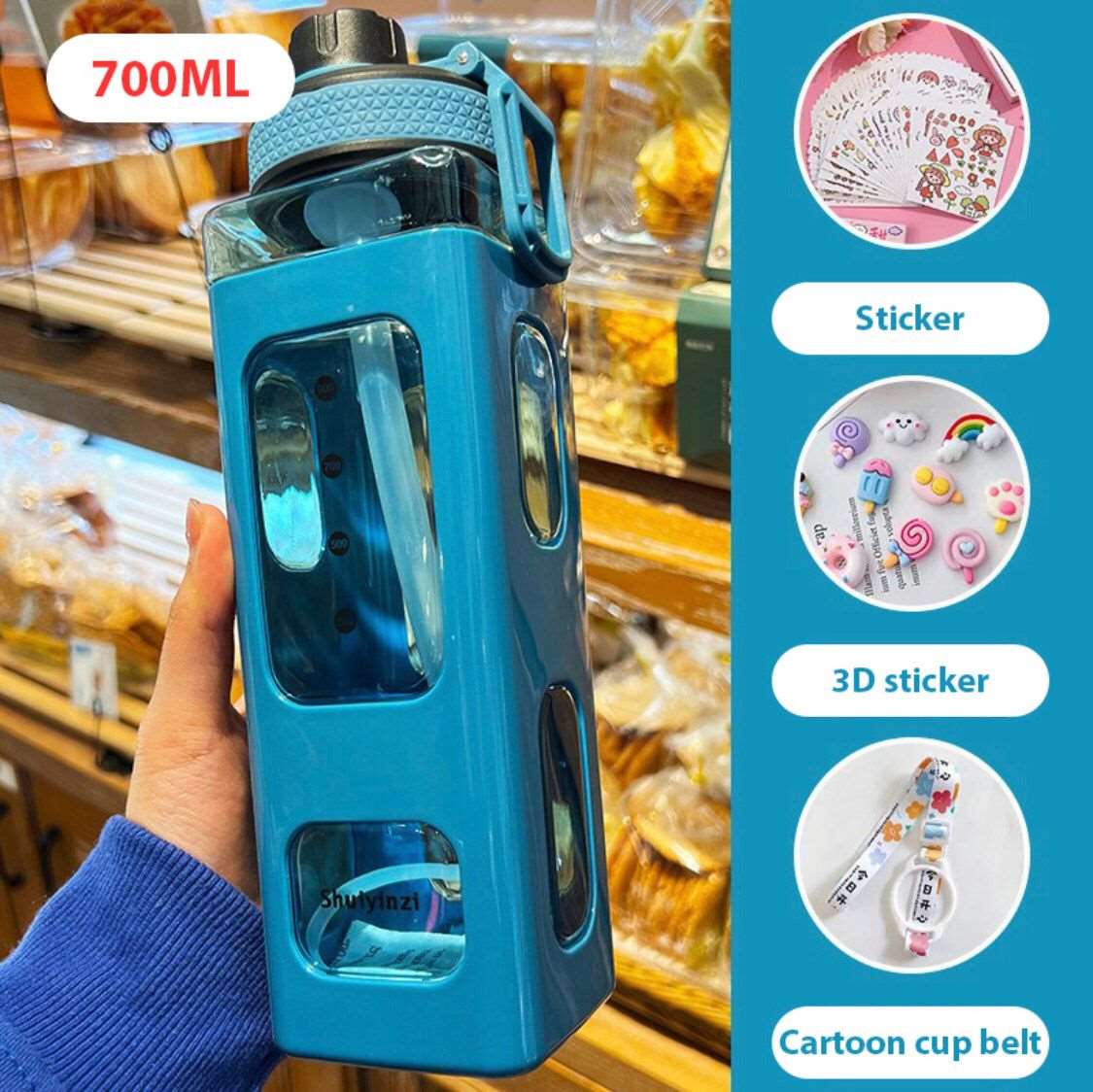 700/900ml Cute Bottle for Girls with Lid Straw Sticker Plastic Juice Milk  Kawaii Tumbler Children SF Traders