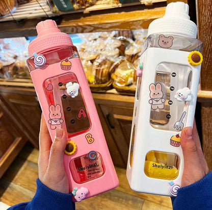 700/900ml Cute Bottle for Girls with Lid Straw Sticker Plastic Juice Milk  Kawaii Tumbler Children SF Traders