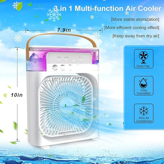 Portable Air Conditioner Fan, Personal Mini Small Evaporative Air Cooler Desktop Cool Mist Humidifier with 7 Colors LED Light, 1/2/3 H Timer, 3 Speeds & 3 Spray Modes for Room Office Home Travel (10 Inch)