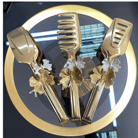 Butterfly Accessories Gold Metal Salad, Pasta, Cake Serving, Presentation, Food, Tongs Set of 3 SF Traders