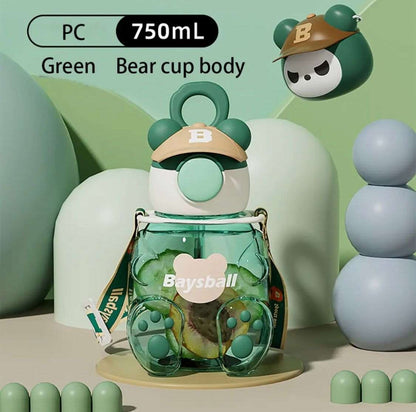 Children's Plastic Tritan Sports Bottle With Straw Portable Leakproof Cute Cartoon Student Straps  BPA Free Bottle SF Traders