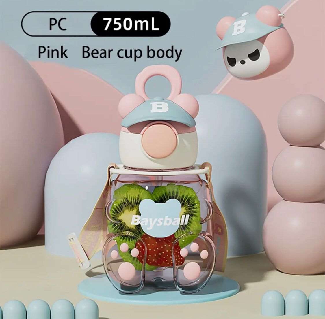 Children's Plastic Tritan Sports Bottle With Straw Portable Leakproof Cute Cartoon Student Straps  BPA Free Bottle SF Traders