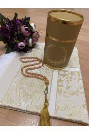 Dowry Gift Boxed Gold Prayer Rug Set Luxury Taffeta Prayer Rug Hediya Set SF Traders