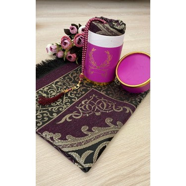 Dowry Gift Boxed Gold Prayer Rug Set Luxury Taffeta Prayer Rug Hediya Set SF Traders