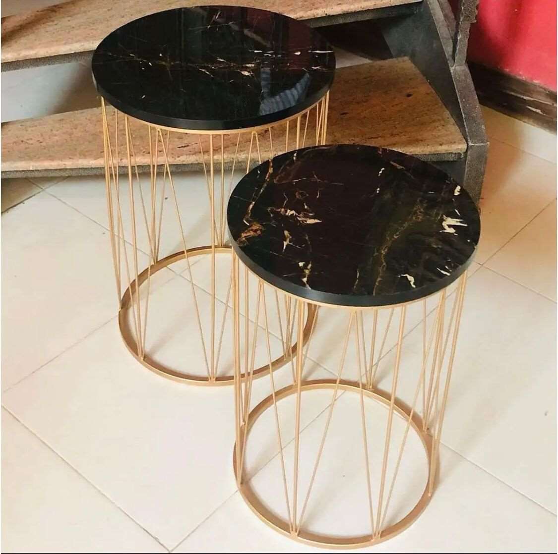 Nesting table gold plated metal(1pc) with marble texture( 22inch hight)(16inch top) SF Traders