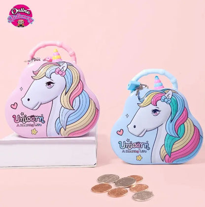 Unicorn Cute Metal Coin Box With Lock Kids Coin Safe Storage Box Money Saving Box SF Traders