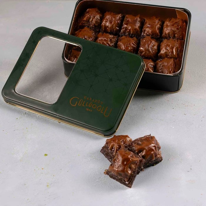 Karakoy Gulluoglu Chocolate Baklava in a metal box (Pre-Order)