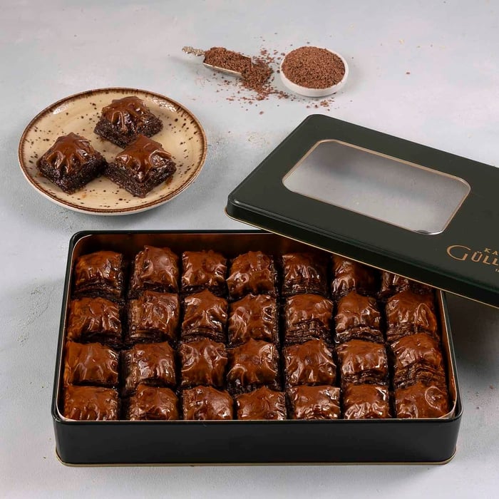 Karakoy Gulluoglu Chocolate Baklava in a metal box (Pre-Order)